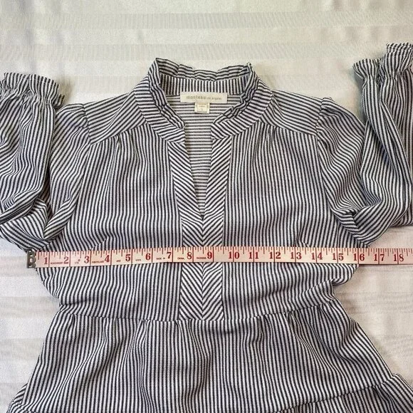 Monteau Baby Doll Vertical Stripe 3/4 Sleeve Top Size S Seersucker Black/White - Picture 5 of 12